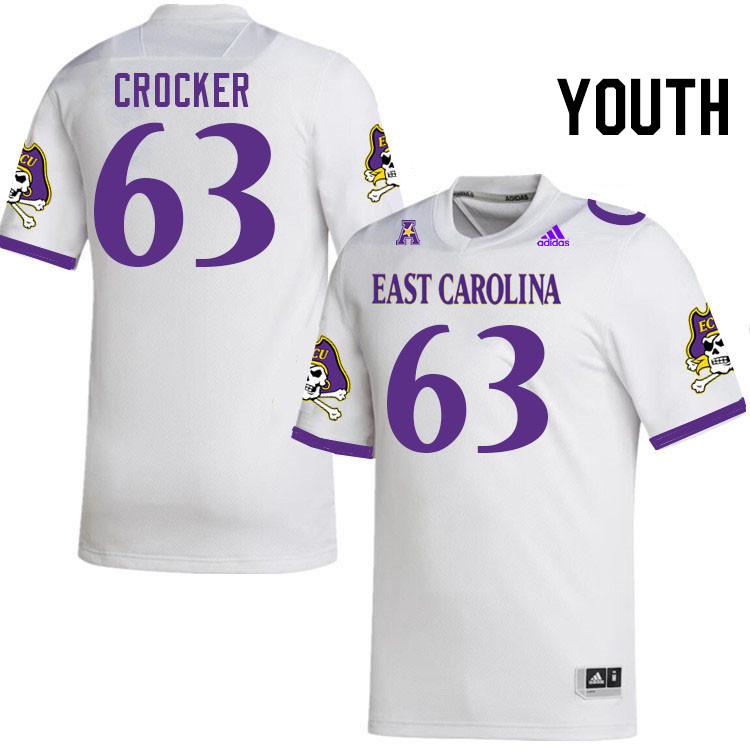 Youth #63 Jake Crocker ECU Pirates College Football Jerseys Stitched Sale-White - Click Image to Close